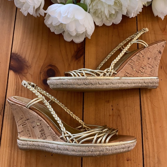 Cole Haan Gold Cork Wedge Sandals Espadrilles - Picture 7 of 12